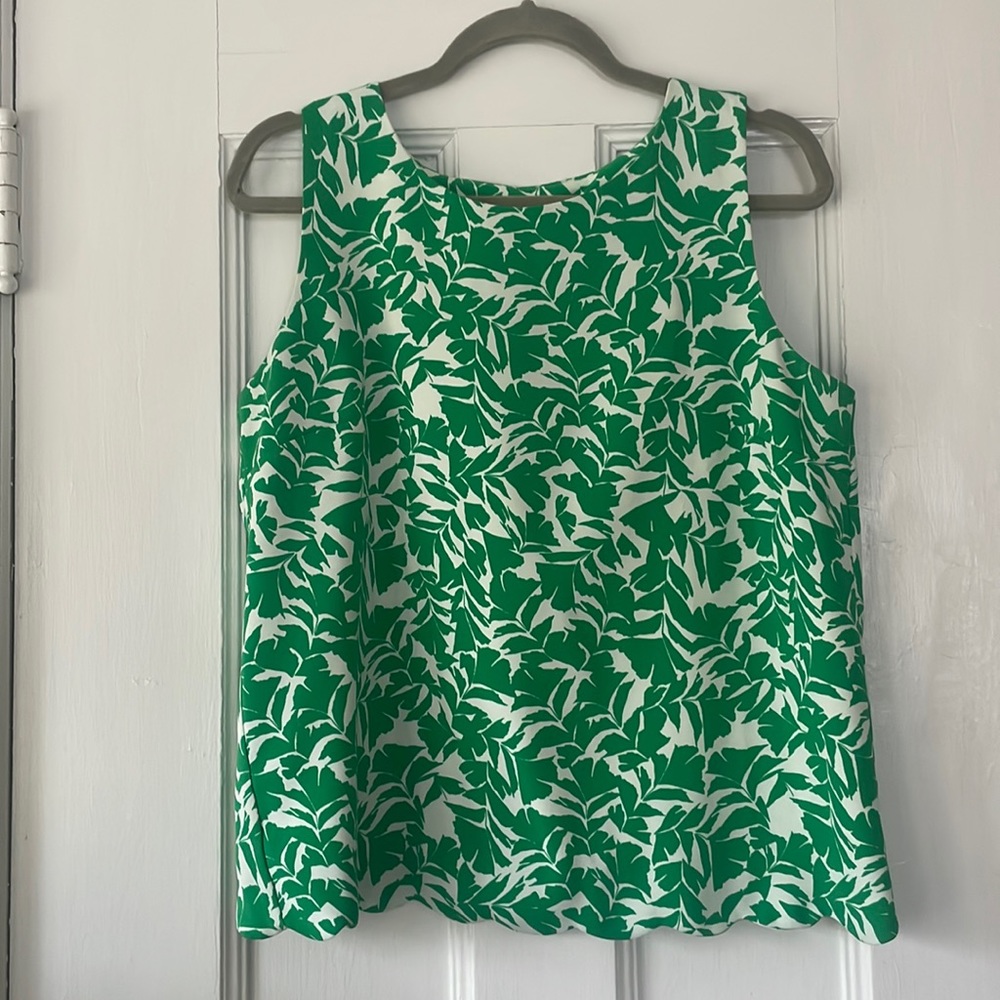 J.Crew Green and White Scallop Top